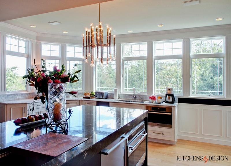 luxury kitchen with chandelier